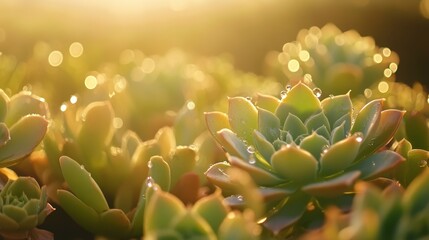 Fototapeta premium Close-Up View of Succulent Plants in a Desert Setting at Sunset