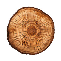 Fototapeta premium smooth cross section brown tree stump slice with age rings cut fresh from the forest with wood grain isolated on transparent background Png 