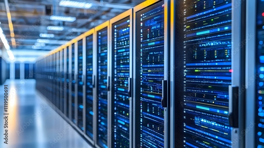 Poster illuminated server racks in a modern data center. a technological marvel showcasing digital infrastr