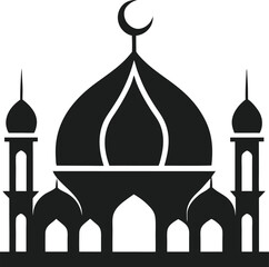 Elegant Silhouette of Mosque with Crescent Moon - Vector Illustration