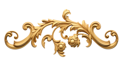 3D illustration of vintage gold ornament decoration. Classic baroque luxury carving element  isolated on transparent background Png	