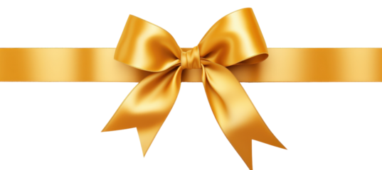 Gold bow ribbin isolated on transparent background Png	