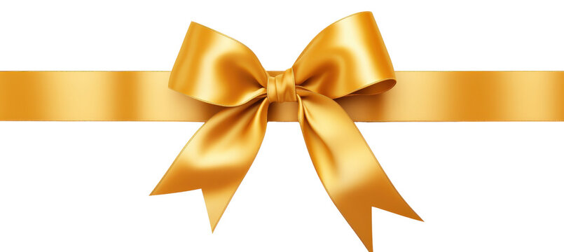 Gold bow ribbin isolated on transparent background Png	