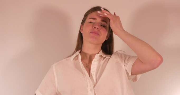Sexy beautiful Girl, posing with a sad expresion and crying. Medium Shot
