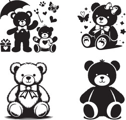 Teddy Bear Silhouette Vector Group Illustration Free Download

