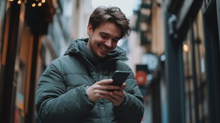 The Man with Smartphone Smiling