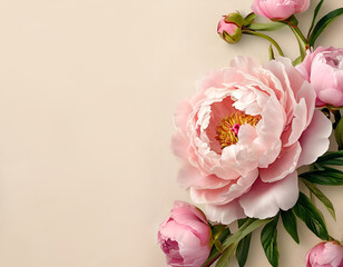 Postcard with a beautiful pink peony flower.