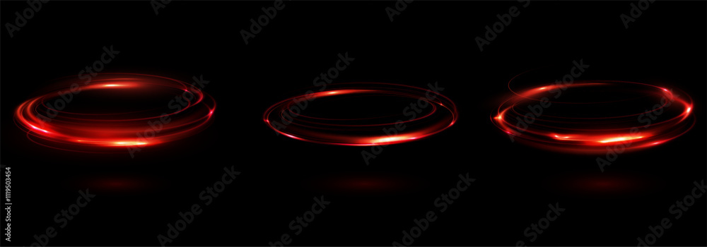 Poster circular light trail. red neon circle of light. red glowing rings of light rotate.