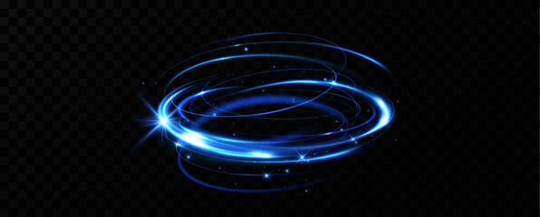 Motion of circular neon blue light.Portal light effect.Blue glowing Twirl.  Bright glowing frame © blagorodez