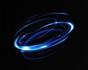 Motion of circular neon blue light.Portal light effect.Blue glowing Twirl. 
Bright glowing frame