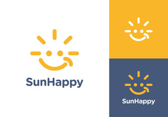 smile with sun logo. sunny day happy people vector design template