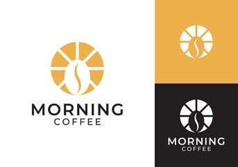 abstract coffee bean with sun logo design vector template