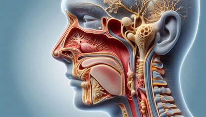 Detailed 3D illustration of nasal passages and sinuses, designed for educational and medical applications.