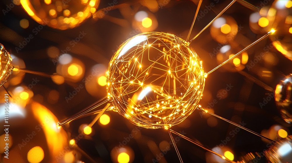 Poster cryptocurrency regulation and blockchain technology concept abstract golden sphere with connecting l