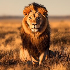 Majestic African Lion at Sunset