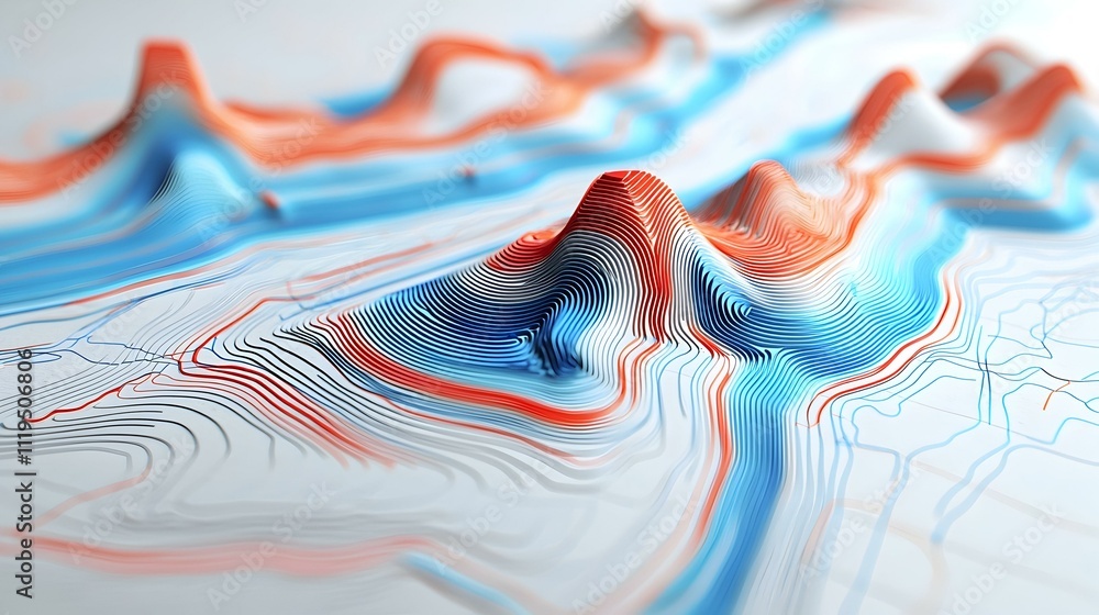 Aufkleber abstract 3d rendering of colorful, wavy lines creating a topographic-like landscape. perfect for bac