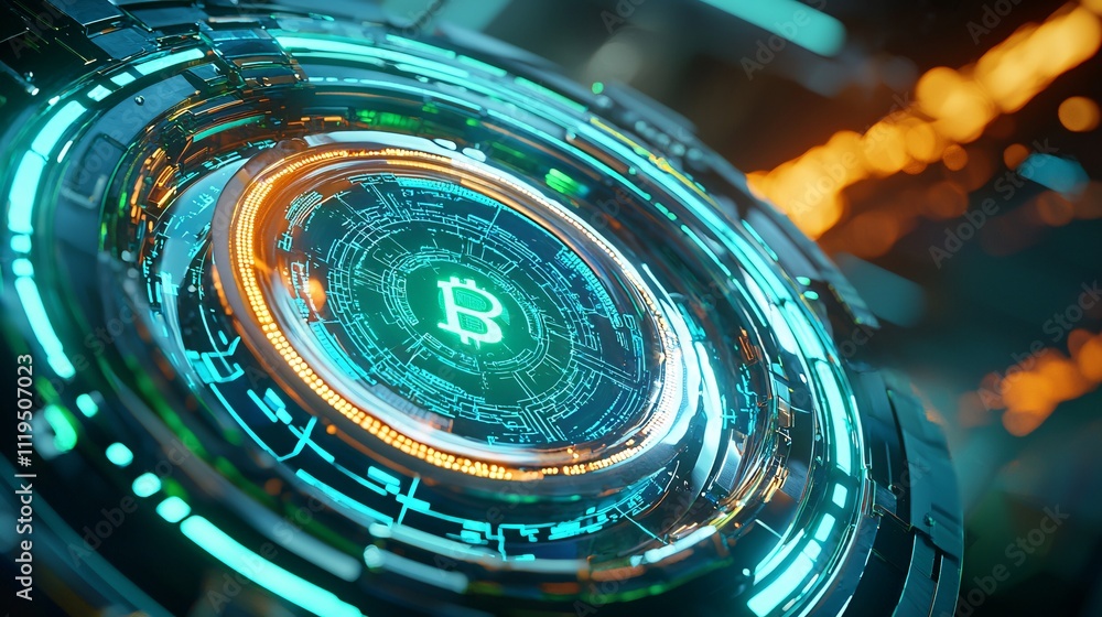 Poster cryptocurrency regulation and blockchain technology concept futuristic digital interface featuring b