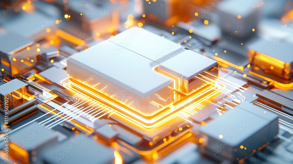 Poster cryptocurrency regulation and blockchain technology concept futuristic computer chip with glowing ci