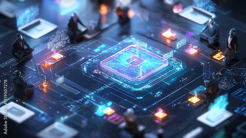Poster cryptocurrency regulation and blockchain technology concept futuristic circuit board with microproce