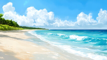 Fototapeta premium A tranquil beach scene with white sand and gentle waves