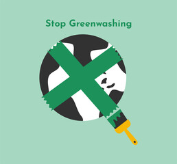 Stop greenwashing sign. Sustainability Greenwashing vector icon illustration suitable for infographic, sustainability campaign, education and awareness. 