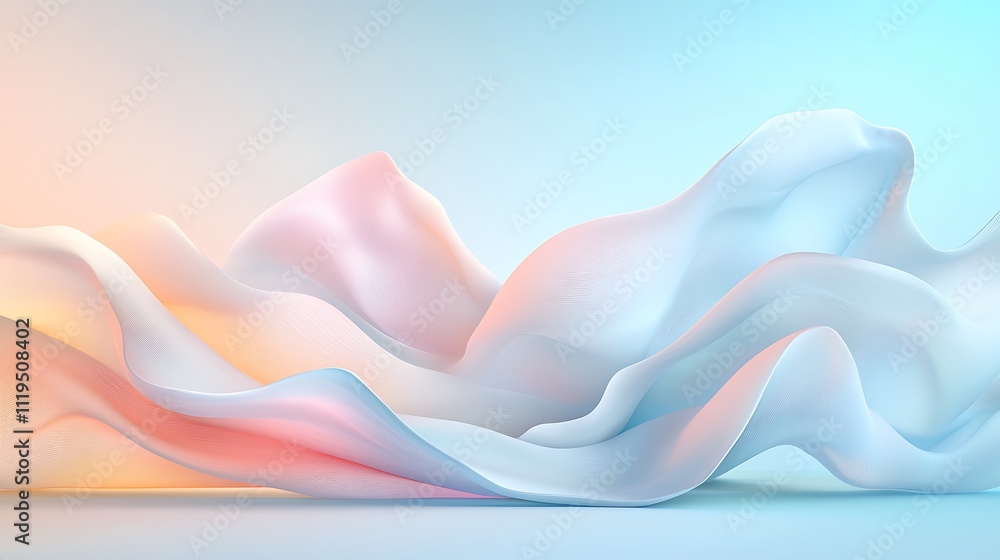 Poster soft colors and fluid abstract shapes minimalist digital art in a creative studio setting