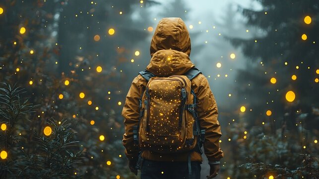 Determined Student Navigates Glowing Digital Forest of Knowledge Symbolizing Education s Path to Self Reliance