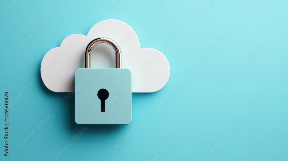 Poster a stylized image of a padlock on a cloud background, symbolizing cloud security and data protection.