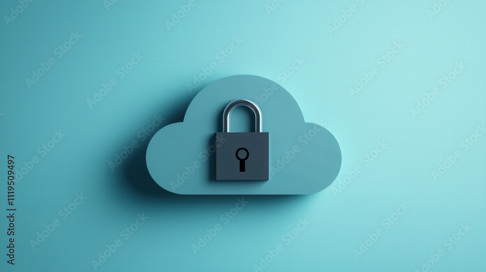 Poster a cloud with a padlock symbolizes data security and protection in the digital world.