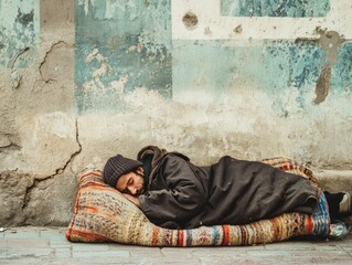 a homeless person in the street.