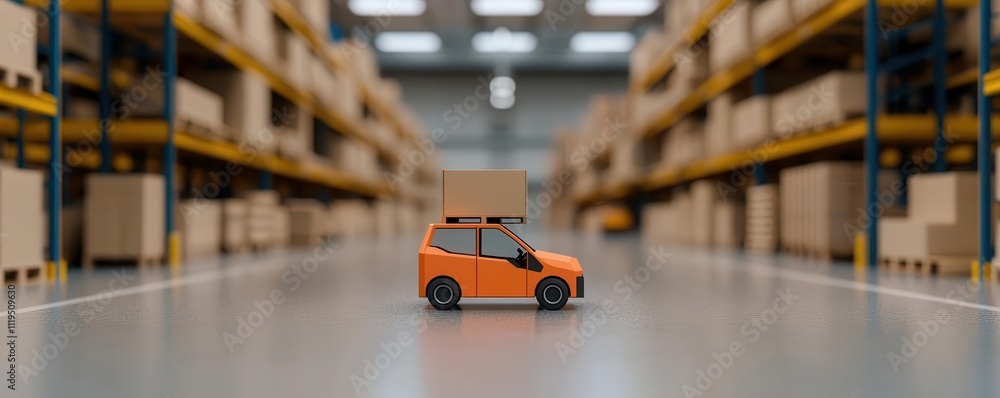 Poster material handling concept. automated guided vehicle agv handling materials in warehouse, high-tech l