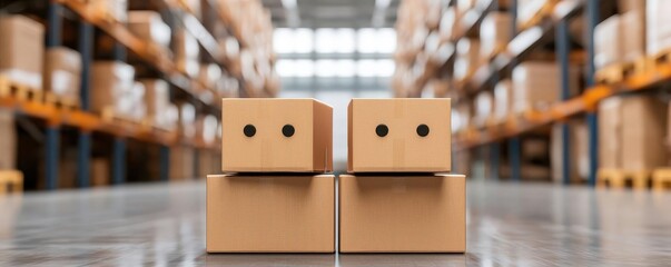 material handling concept. Material handling robots transporting items in warehouse, collaborative logistics, 3D illustration