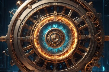 Fototapeta premium Concept Design Of A Time Machine With Intricate Gears And A Glowing Energy Core