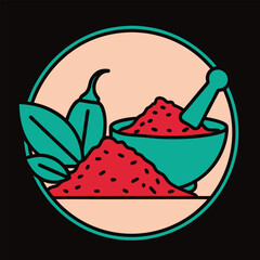 Chili Powder and Red Peppers with Mortar and Pestle Vector