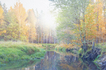 Naklejka premium Serene and peaceful scene of a river with trees in the background