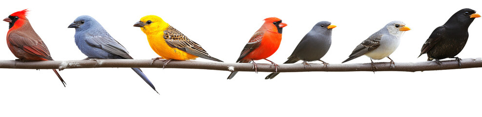 Fototapeta premium colorful birds on branch isolated on white background