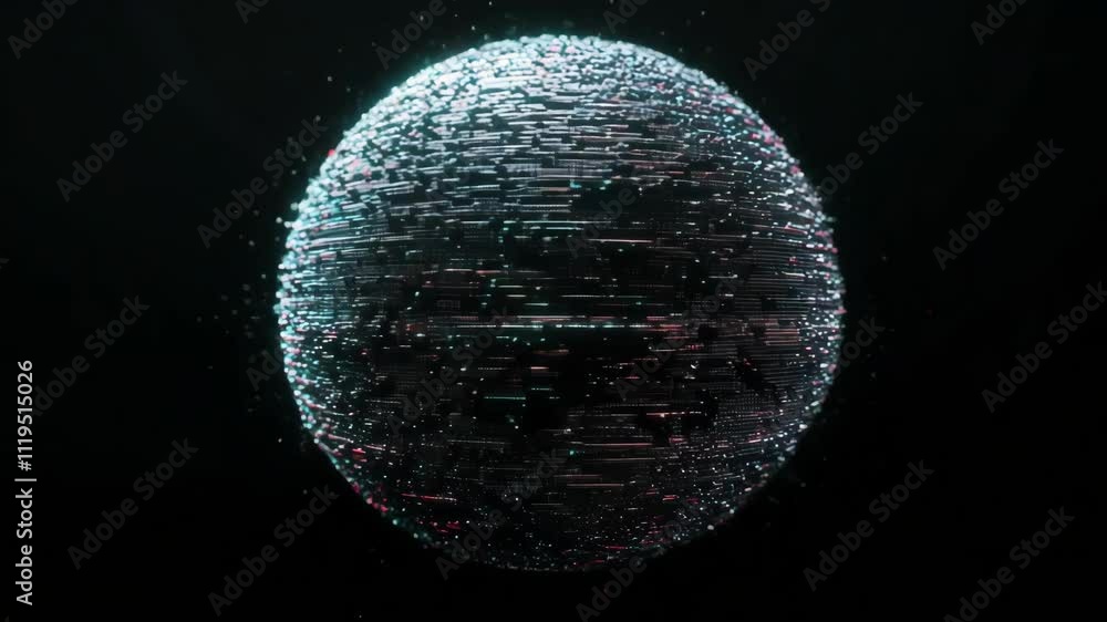 Poster abstract digital sphere with glowing lines is rotating. perfect for topics about technology, big dat