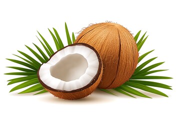 Whole Coconut Halved With Palm Fronds