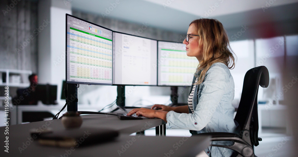 Aufkleber Accountant Using E Invoice Software At Computer