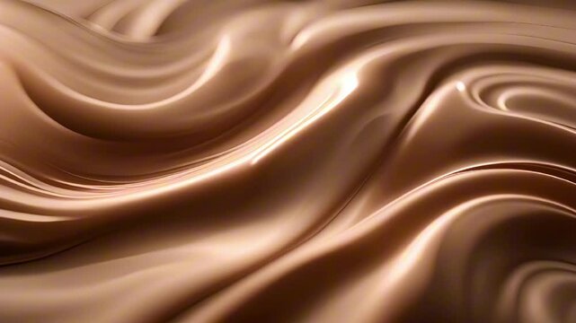 Glossy rich chocolate mousse with smooth, flowing waves in Mocha Mousse tones. The silky texture, shiny highlights, a luxurious and indulgent visual