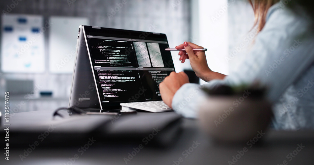 Poster Programmer Or Coder At Office Desk