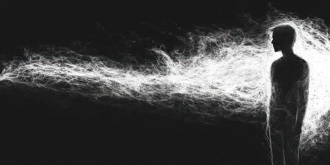 Obraz premium Silhouette of a man dissolving into white wisps