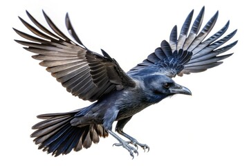 Majestic Black Crow in Flight - Minimalist Photography Design Element