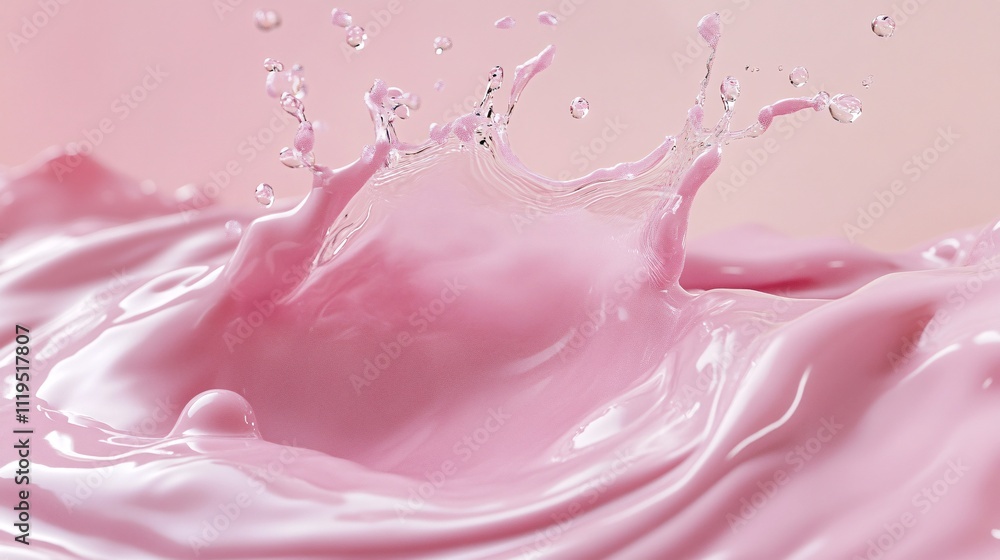 Poster pink liquid splashing and making a crown shape with drops