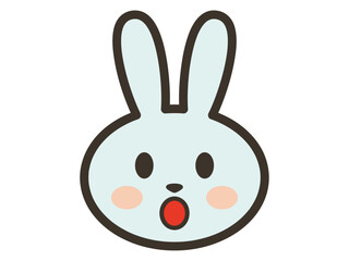 びっくりする青いうさぎさんの顔のアイコンイラスト