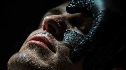 Fototapeta premium Detail of a dermastamp in action on a man's skin, highlighting the advanced treatment and focus on improving skin texture