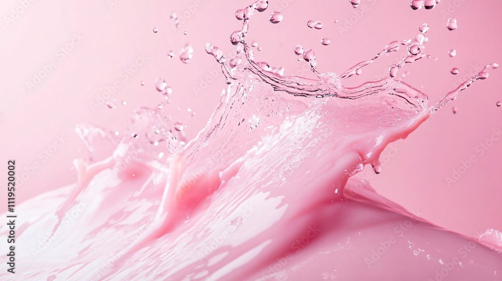 Poster pink liquid splashing and making a crown shape with drops