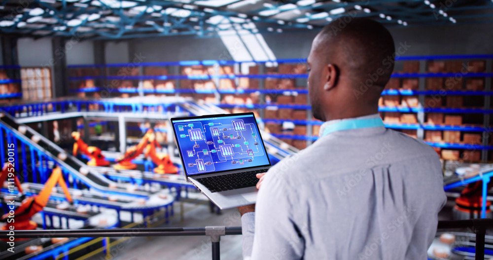 Aufkleber Engineer Worker Using Warehouse Automation Dashboard