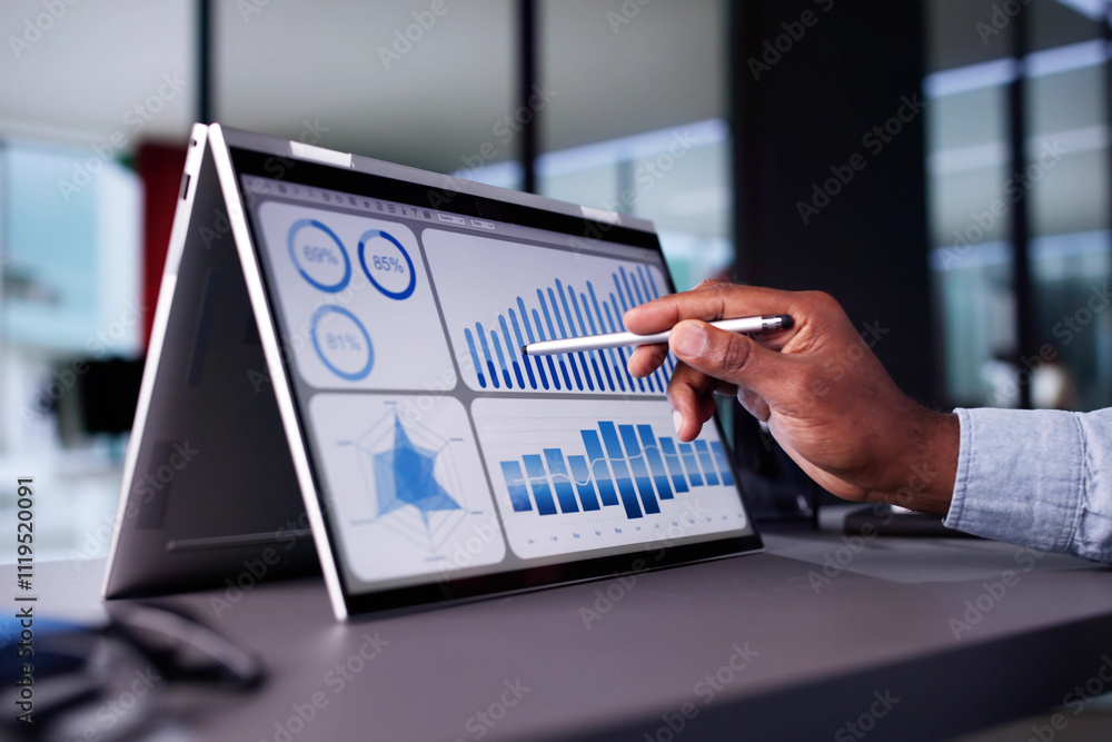 Poster African Businessman Using Analytics Data KPI Dashboard