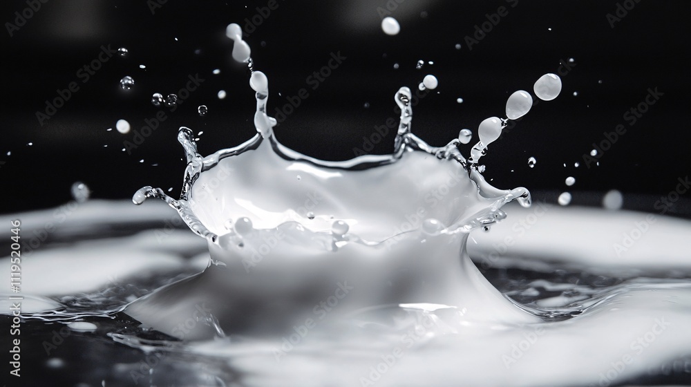 Poster Milk splashing and creating a crown shape on black background